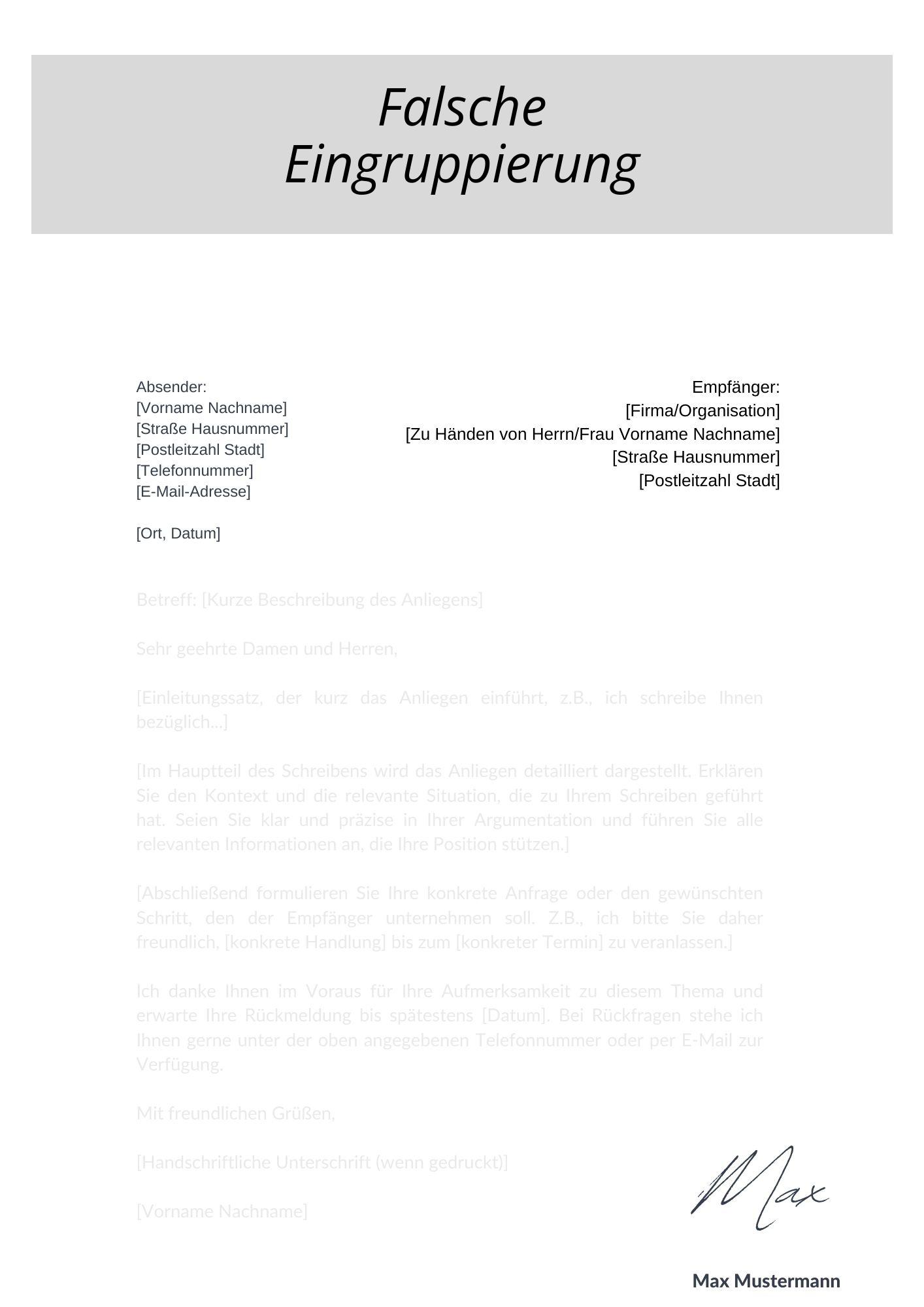 Musterschreiben Falsche Eingruppierung